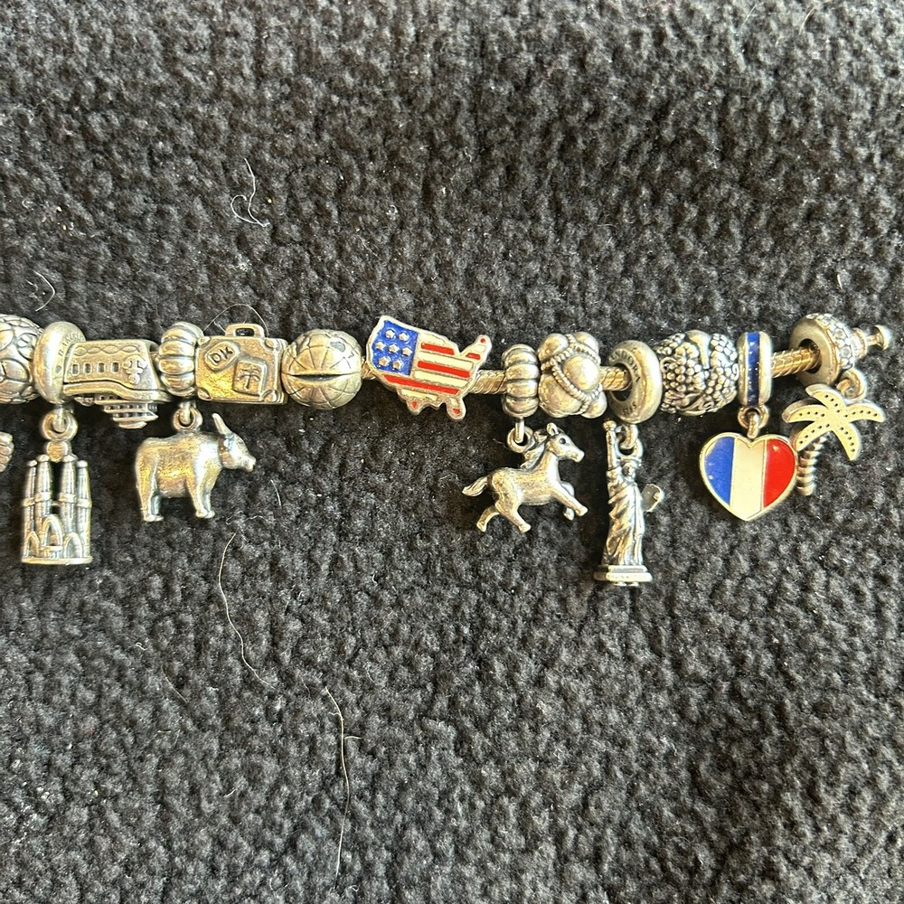 Pandora 20 Charm 925 Sterling Travel Theme USA Ship Airplane 8Hanging 8"Bracelet - Picture 5 of 9